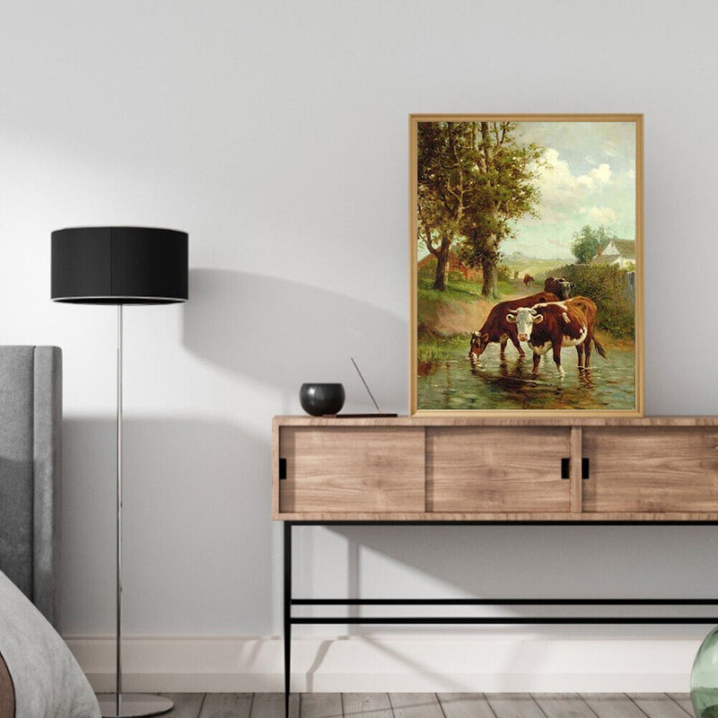 Frameless Painting By Numbers Kit Watering Cows DIY Drawing On Canvas Art Craft