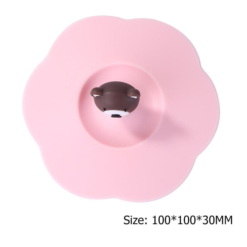 Torx Silicone Cup Cover Heat-resistant Leak Proof Cartoon Lid (Pink Bear)