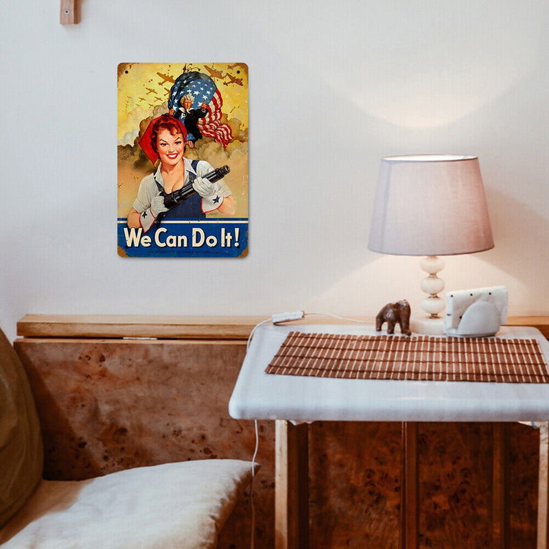 Retro Fighting Women Metal Plate Painting for Bar Pub Tin Plaques Wall Sign