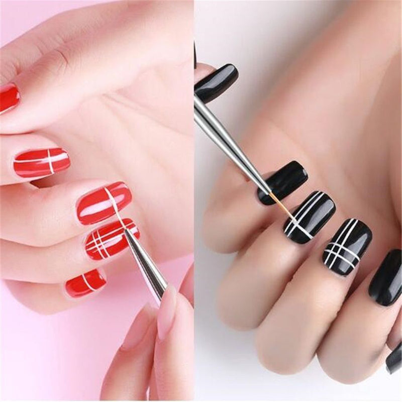 DIY Women Fashion Nail Liner Painting Pen Metal Handle Manicure Tool Nail Art