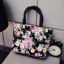 Lovely Flower Printed Female Bags Canvas Handbag Portable Lunch Bag(Black)