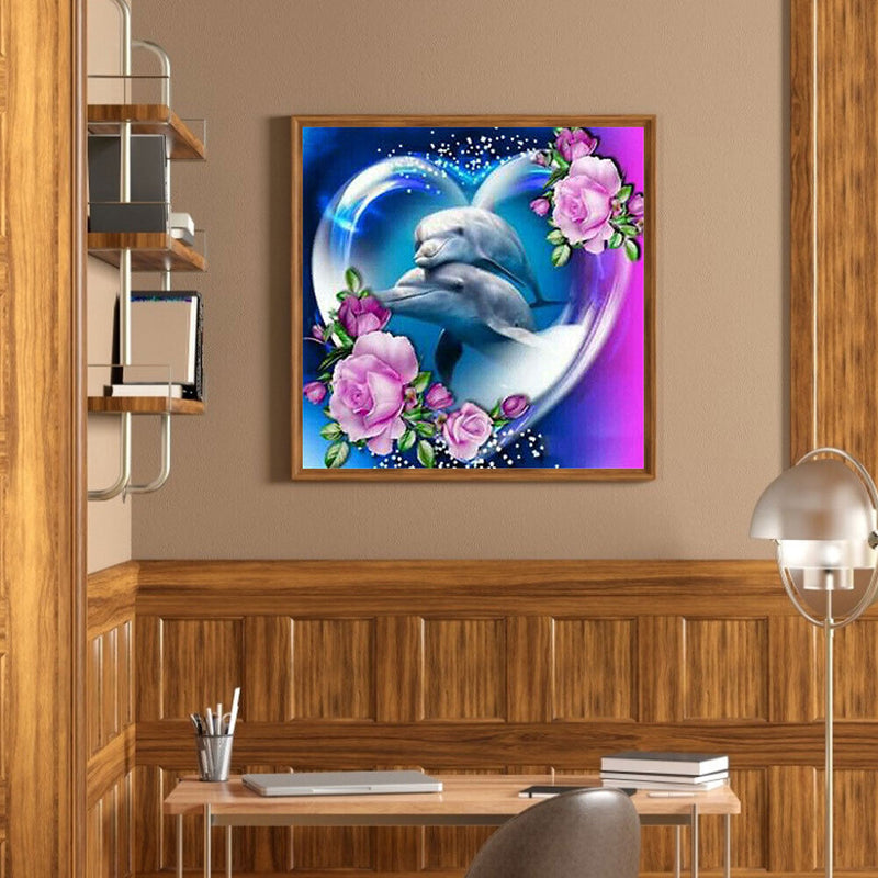5D DIY Diamond Drawing Love Dolphin Kits Full Square Drill Wall Rhinestone Decor