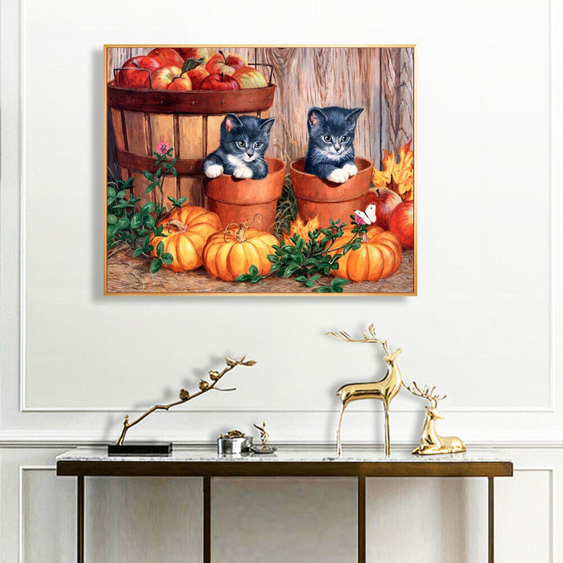 Black Cat and Pumpkin Oil Paint By Numbers Kit Frameless Drawing Picture