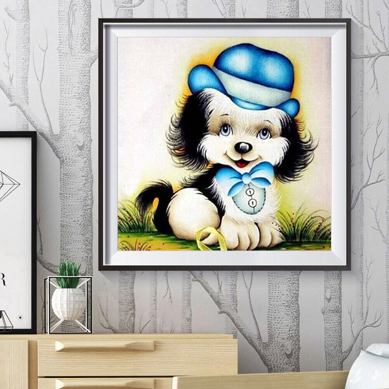 Diamond Painting Kits Full Round Blue Hat Dog DIY Handmade Art Home Decor