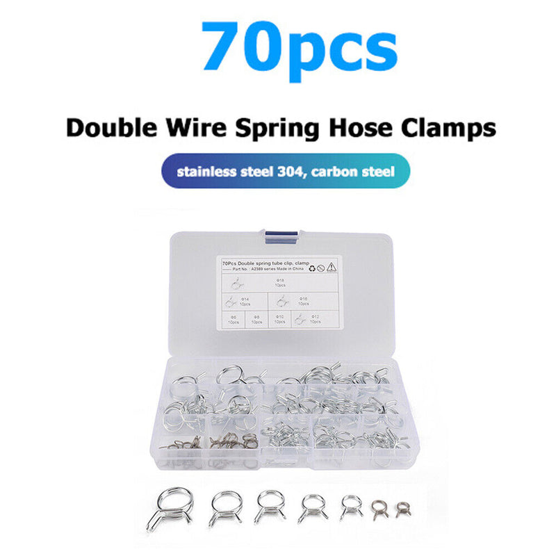 70pcs/set Assorted Double Wire Spring Clamps for Fuel Line Hose Tube 6-18mm