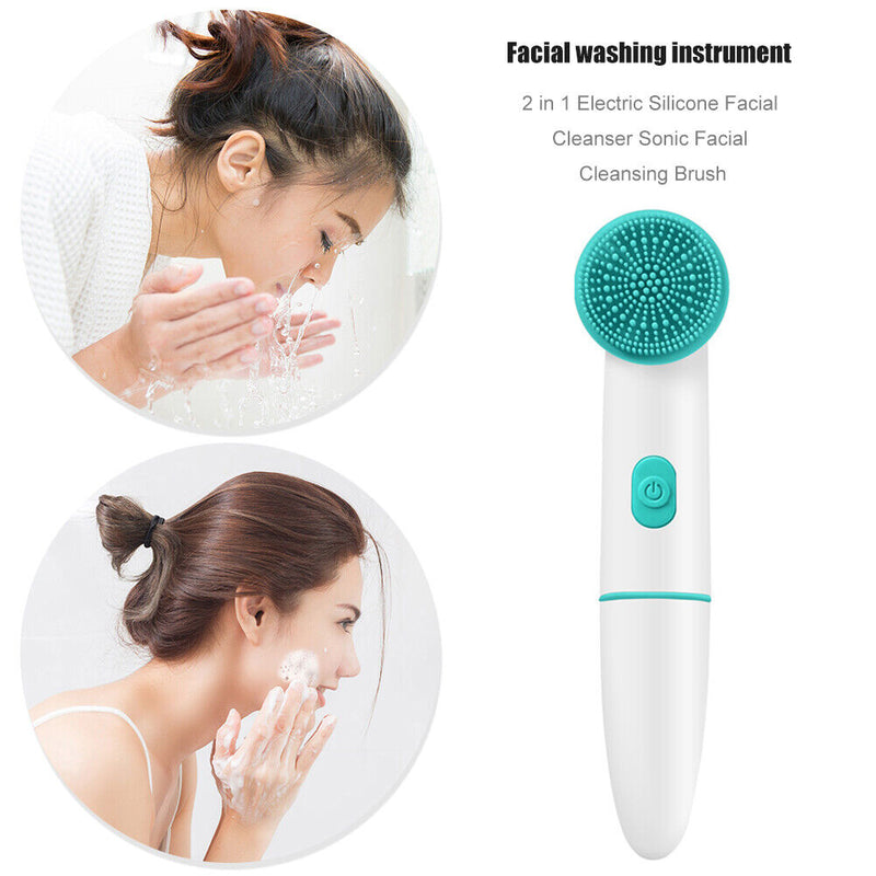 Waterproof 2 in 1 Silicone Electric Facial Cleanser Face Pore Cleansing Brush
