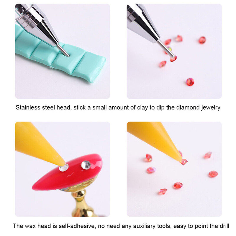 Dual Heads Dotting Wax Pen Point Drill Picker Nail Art Stud Dotter (Yellow)