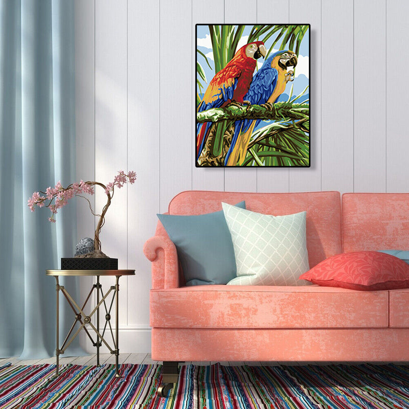 DIY Digital Oil Painting By Numbers Kits Two Parrots Animals Wall Picture