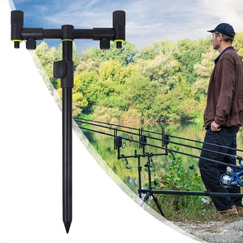 Adjustable Carp Fishing Rod Holder Ground Pole Stand w/Bite Alarm Indicator