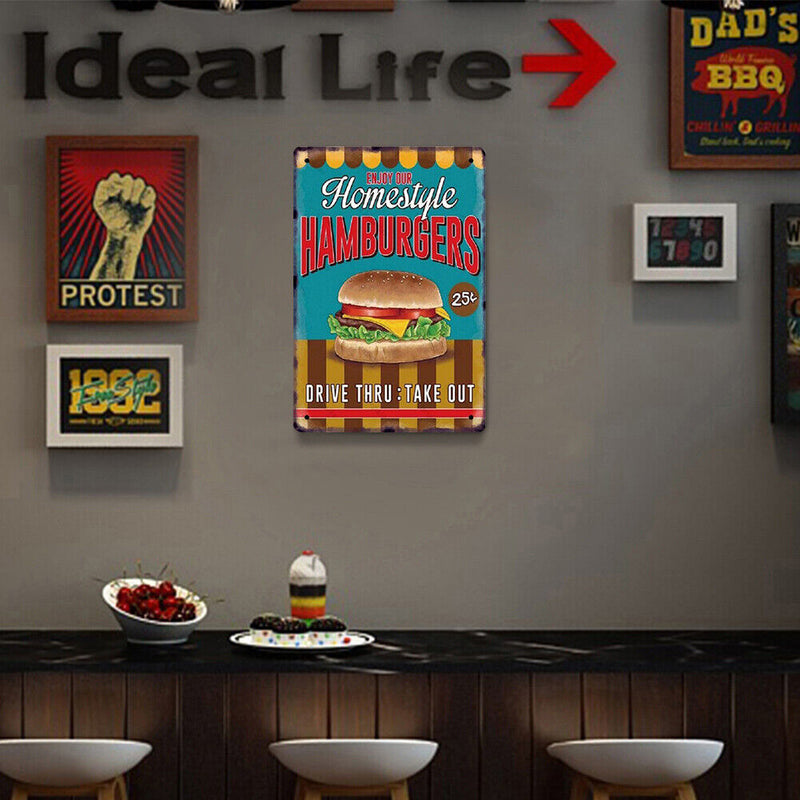 Retro Metal Signs Hamburger Decor for Theme Bar Pub Club Home Kitchen Restaurant