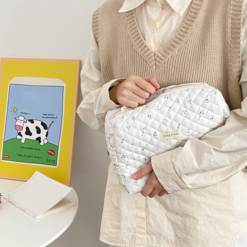 Women Cosmetic Bag Portable Make Up Pouch Floral Print Large Capacity for T