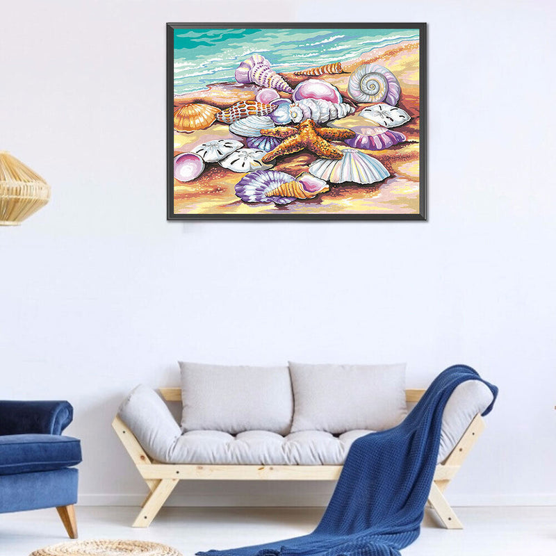 Sea Shells Oil Paint By Numbers Kits DIY Handpainted on Canvas Wall Art