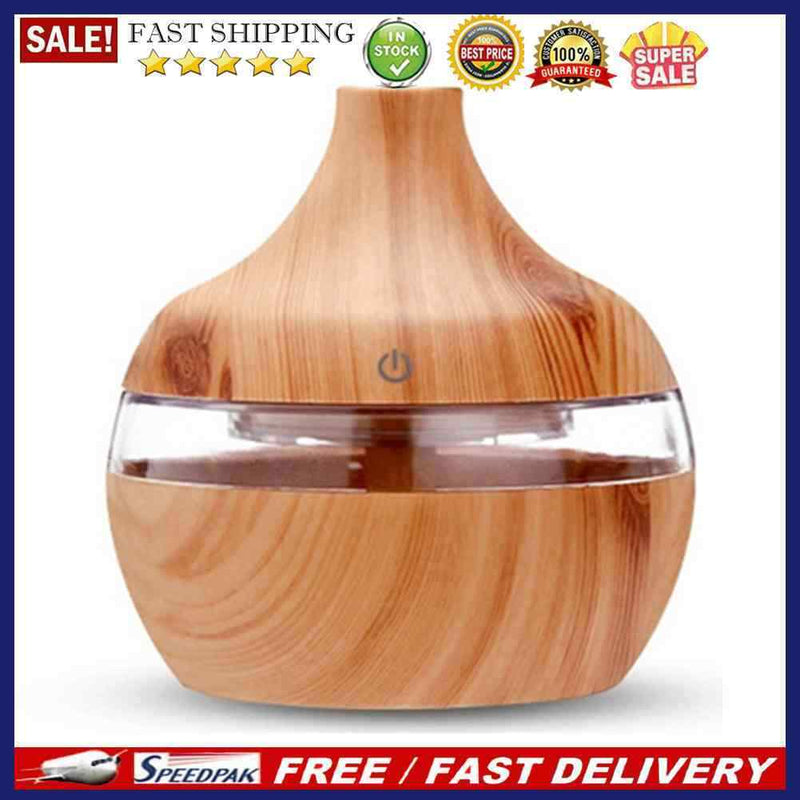 Essential Aroma Oil Diffuser Ultrasonic Wood Grain LED Light Room Air Humidifier