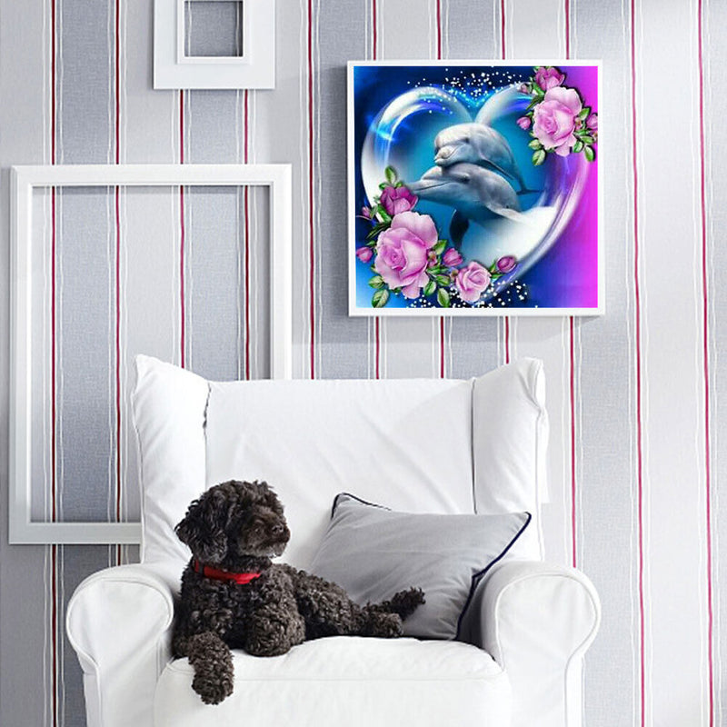 5D DIY Diamond Drawing Love Dolphin Kits Full Square Drill Wall Rhinestone Decor