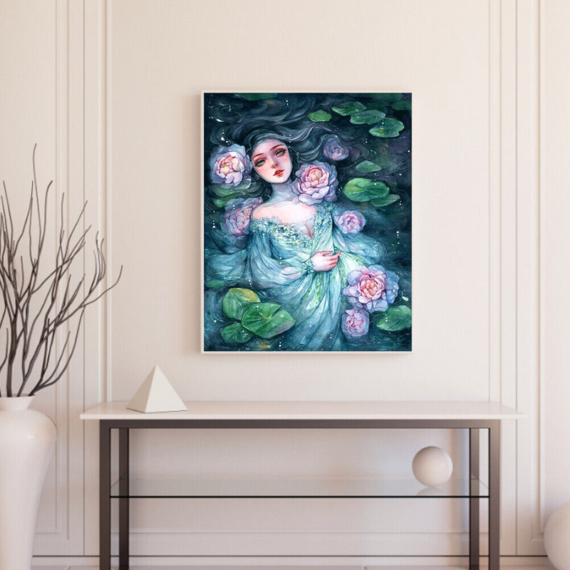 Hand Painted Lotus Girl Oil Paint By Numbers DIY Acrylic Painting on Canvas Kit
