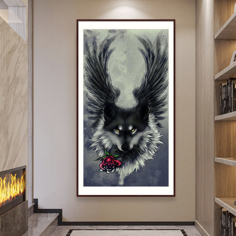 5D DIY Full Drill Round Shape Wing Wolf Rhinestone Diamond Drawing Home Decor