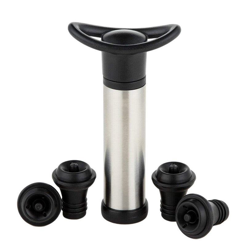 Stainless Steel Vacuum Bottle Wine Saver Pump with 4 Stoppers Sealing Bottles