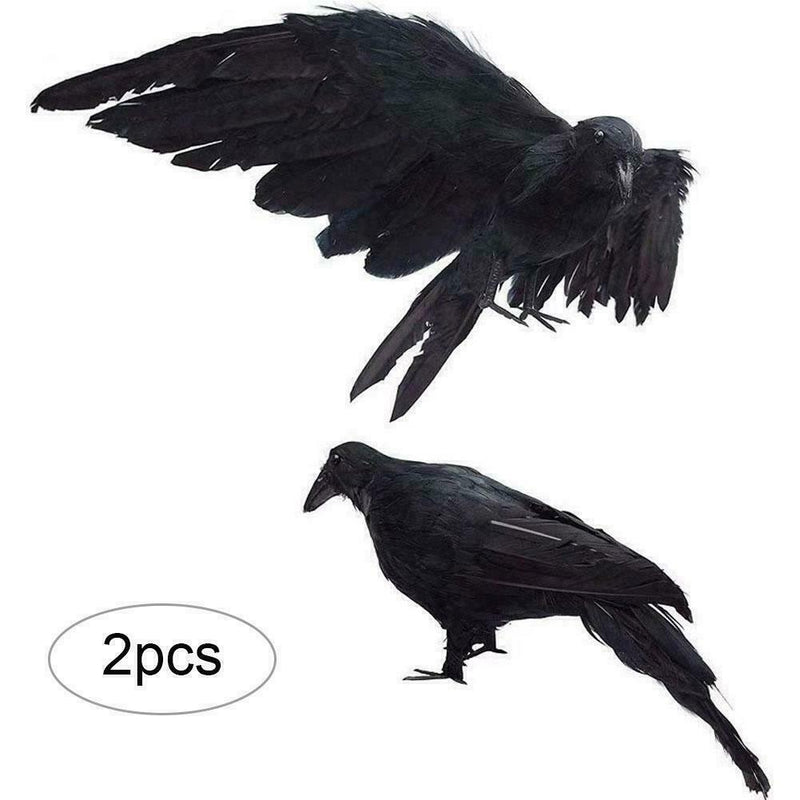 2Pcs Simulation Crow Black Crow Props Feather Birds Home Horror Decor J2Z2