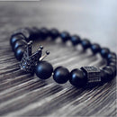 Volcanic Stone Mens Beaded Bracelet Steel Titanium Crown Bracelets Cuff Bangles
