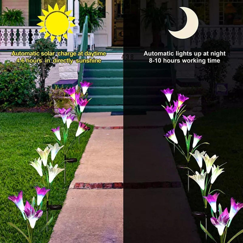 LED Solar Power Lily Flower Light Stake Lamp Garden Path Decoration/
