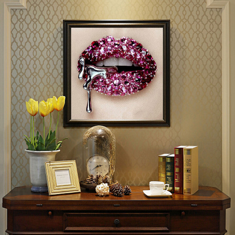 5D DIY Diamond Painting Full Round Drill Diamond Art Lips Wall Decor Rhines