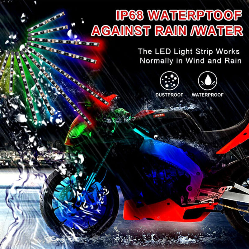 12pcs/set Motorcycle RGB LED Strip Kit RF Remote Control Underglow Lights Newly
