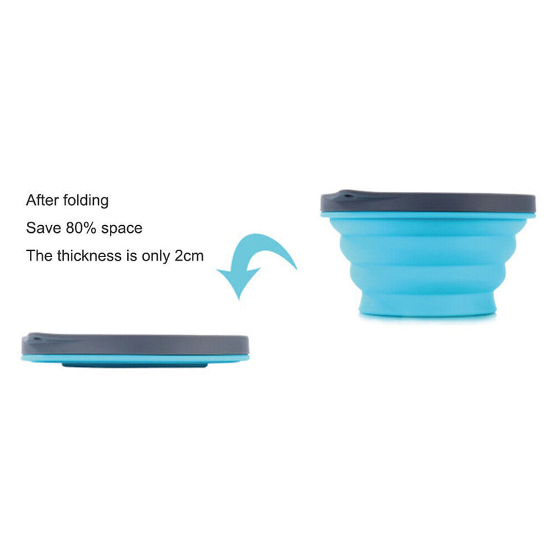 720ML Portable Silicone Bowls Lunch Box with Lid for Camping (Sky Blue) Newly