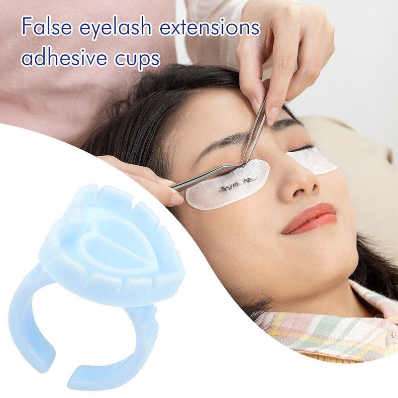 100pcs Heart Eyelash Extension Glue Ring Holder Eyelash Glue Cup (Blue)