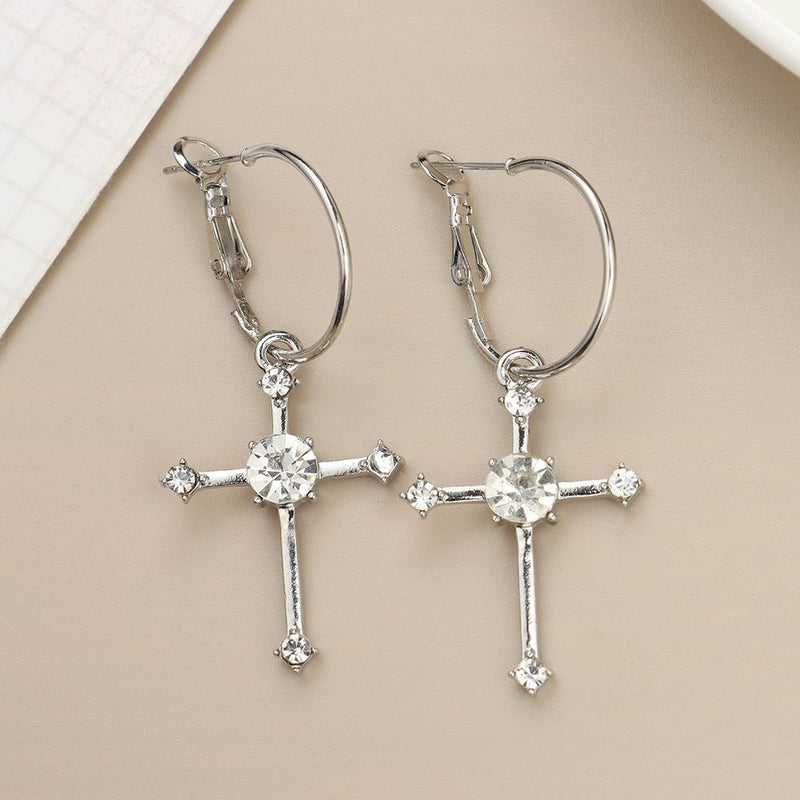Woman Party Accessories Jewelry Diamante Cross Earrings Stud Earrings Dangle