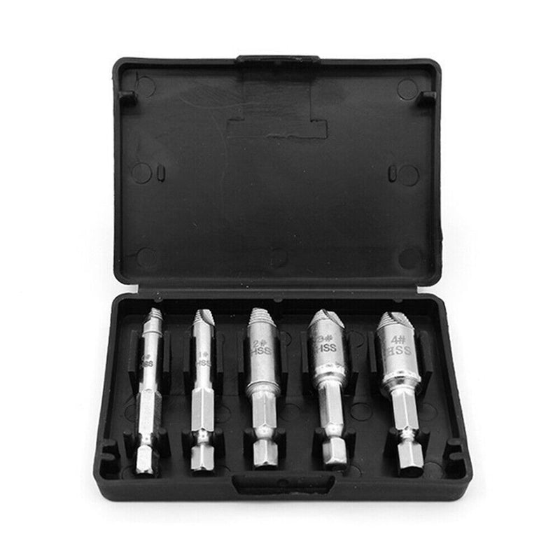5pcs Damaged Screw Extractor Drill Bit Set Broken Bolt Remover + Drill Chuck
