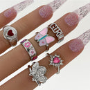 6 Pcs/Set Women Fashion Jewelry Angel Pink Rings Alloy Many Kinds