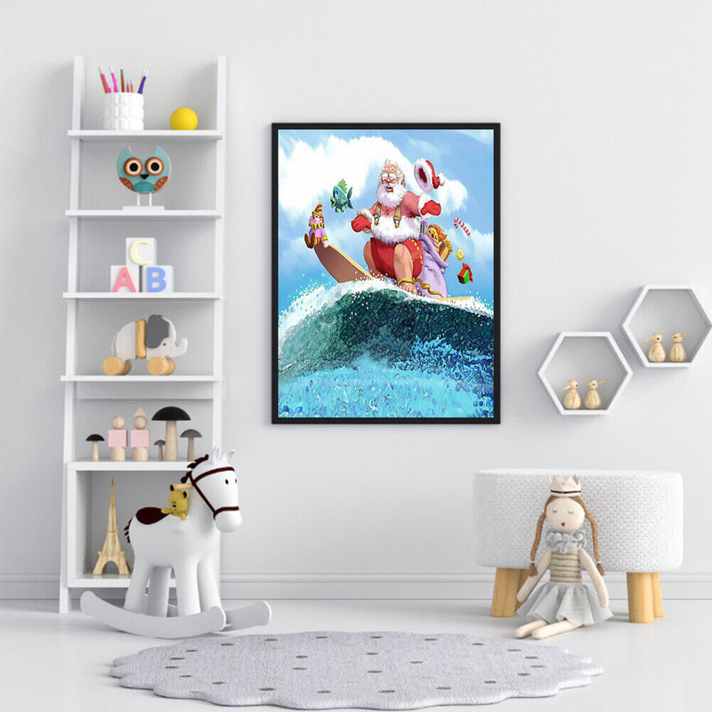 Surfing Santa Claus Frameless Picture Oil Paint By Numbers Hand Painted Picture