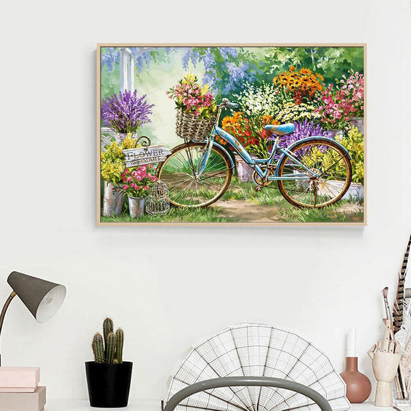Frameless Painting By Numbers DIY Bicycle Hand Painted Canvas Oil Picture