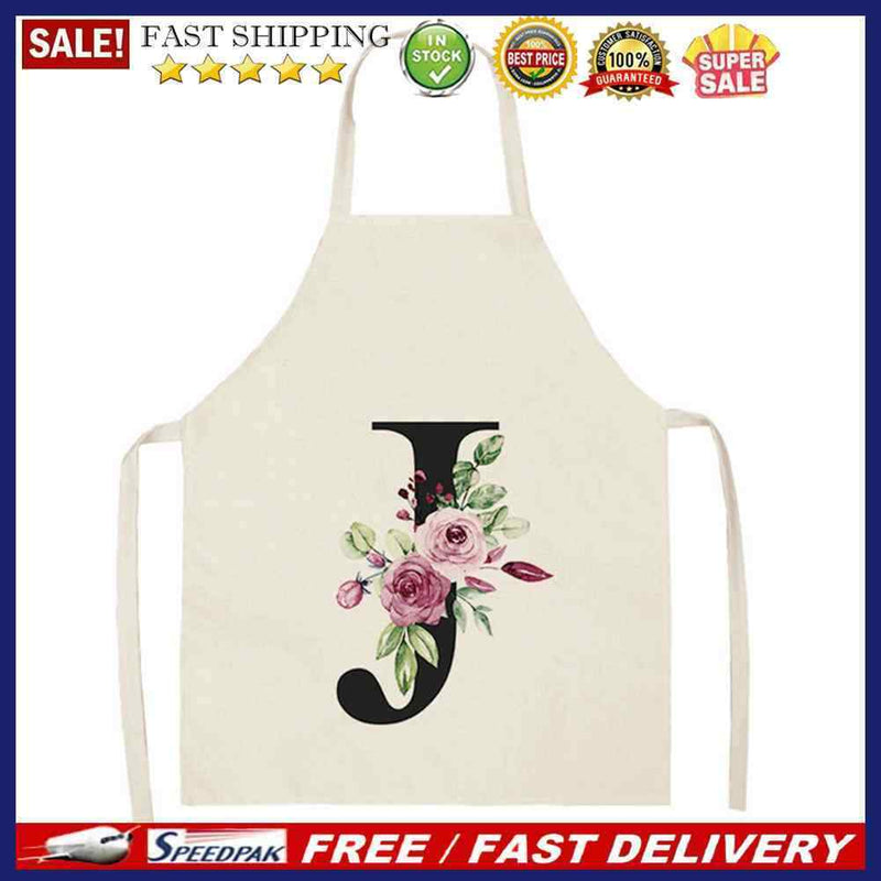 Letter J Printed Kitchen Apron for Women Cotton Linen Household Waterproof Bibs