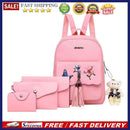 4pcs/set Fashion Women Butterfly Print Backpack Clutch Shoulder Bag (Pink)