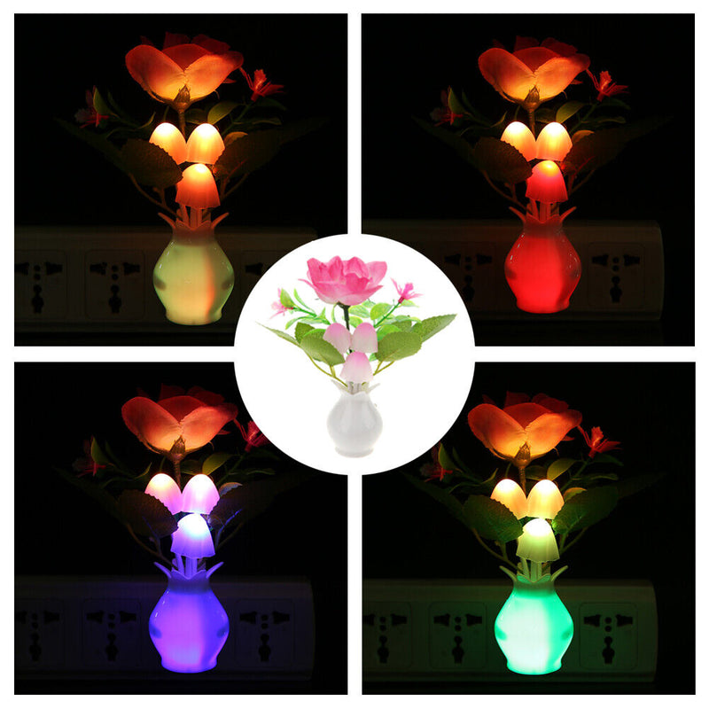 US Plug-in LED Night Lamp Flower Colorful Light Sensor Bedroom Home (LJ-3) Newly