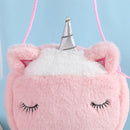 Plush Cartoon Licorne Handbag Zipper Mini Casual Crossbody Bag (White Pink)