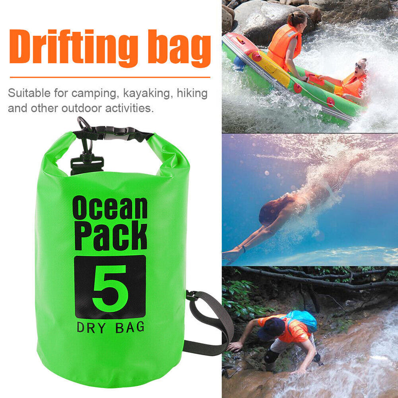 Waterproof Dry Bag Pack Sack Swimming Kayaking River Trekking (5L Green) Newly