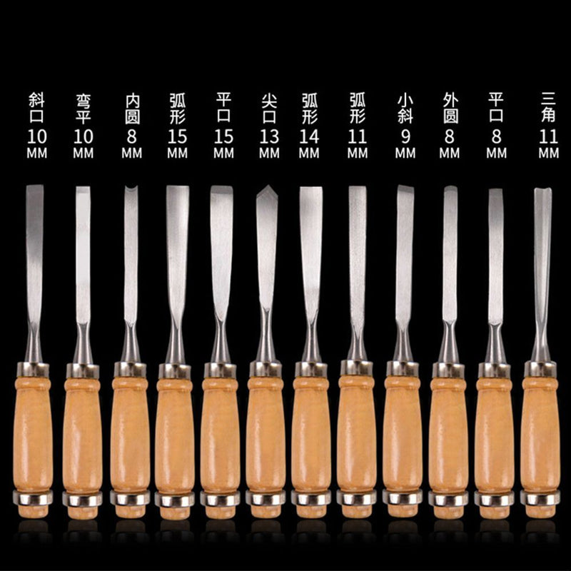 Woodworking Professional Gouges Hand Tools Hand Chisel Wood Carving For 12Pcs