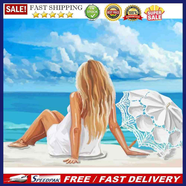 Beach Girl Back Oil Paint By Number Kit DIY Acrylic Painting on Canvas Framel