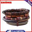 Man European Hot Retro Multilevel Cowhide Handmade Woven Bracelet