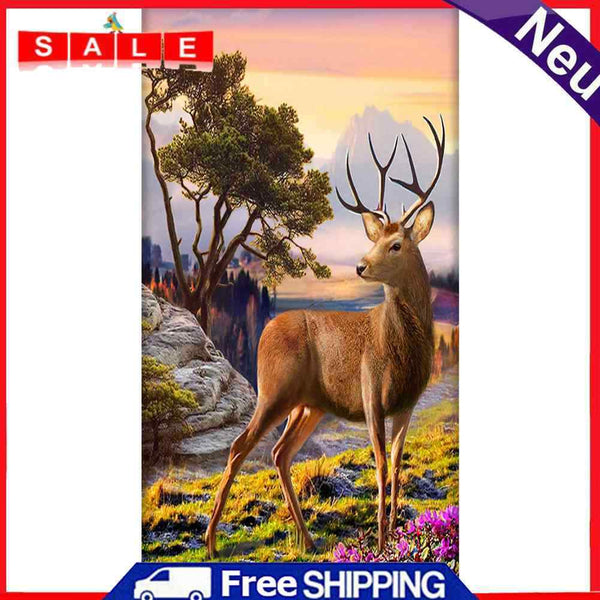 DIY Mosaic Picture Round Diamond Painting Deer Cross Stitch Rhinestone Bead Art