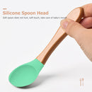 Baby Wooden Silicone Feeding Spoon Toddlers BPA-free Tableware (13) Newly