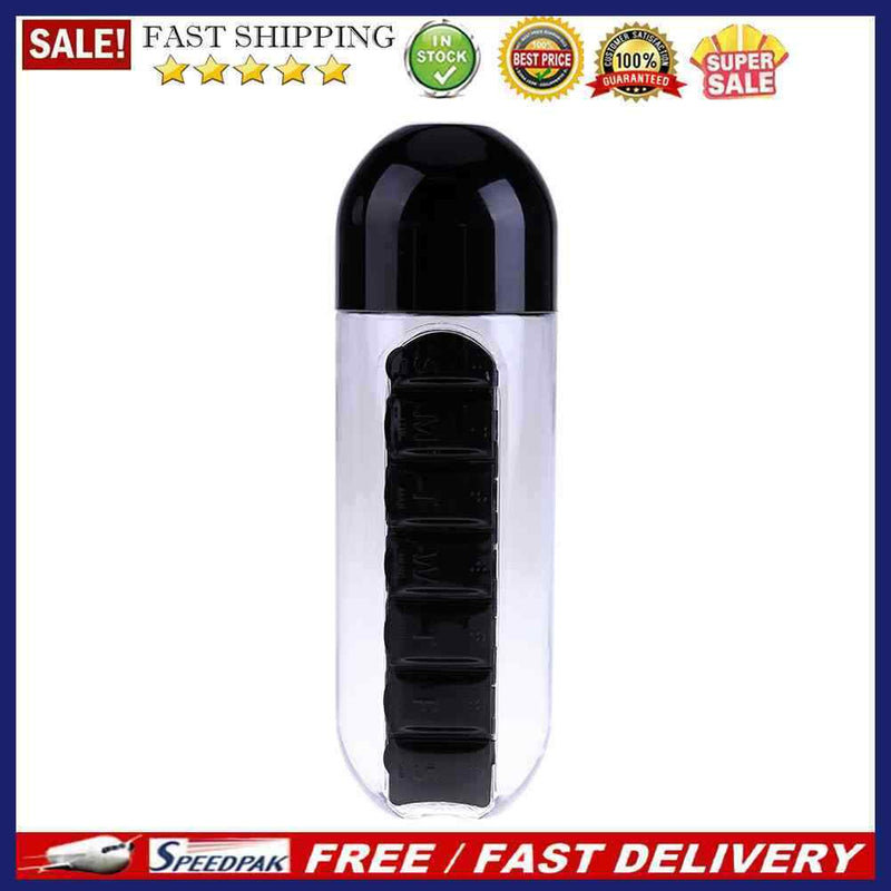 2 in 1 Daily Pill Box Water Bottle Combine Pillbox Cup Outdoor Medicine Drinking