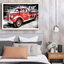 Fire Truck 5D DIY Full Round Diamond Painting Picture Rhinestone Handwork K