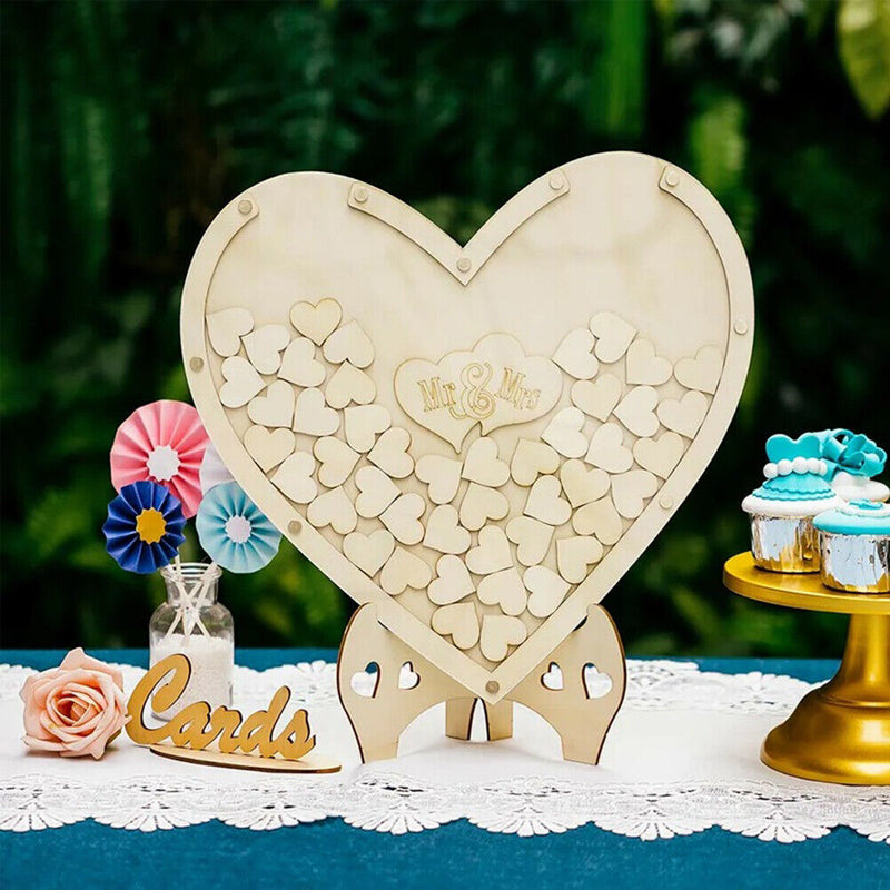 Heart Shaped Wedding Guest Book Rustic Wooden Baby Showers Party Guestbook Decor