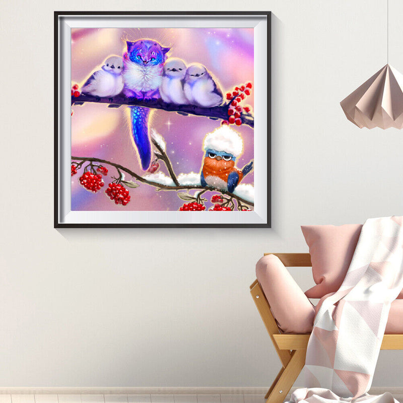 5D DIY Owl On Branch Mosaic Full Round Diamond Drawing Handmade Rhinestone Craft