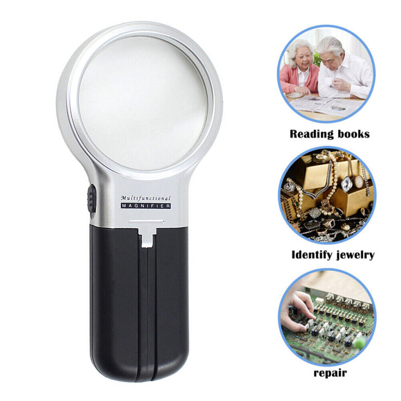 3X Reading Portable Handheld Magnifier Glass with 2 LED Lights Folding Loupe