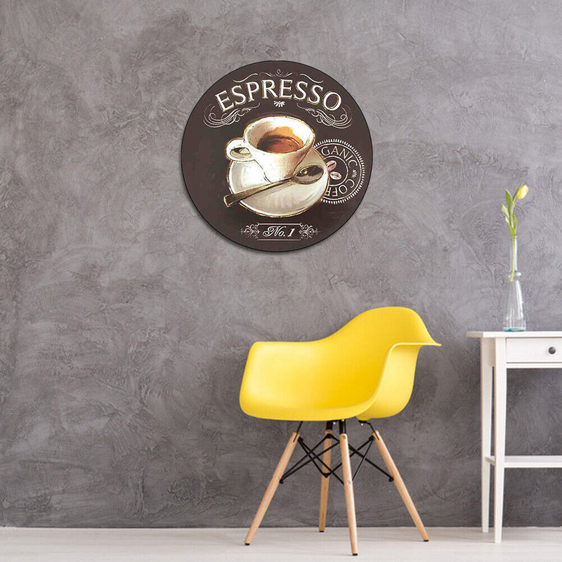 Round Coffee Tin Plate Drawing Artworks Metal Cafe Garage Retro Door Sign Poster