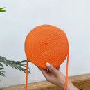 Fashion Women Straw Woven Pure Color Messenger Bag Round Purse (Orange)